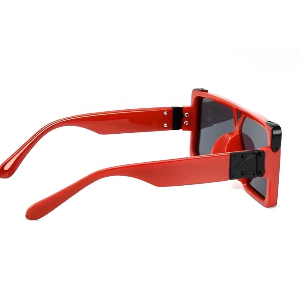 Mens Oversized Square Shield Sunglasses Red Flat Top Bold Fashion Shades Hip Hop